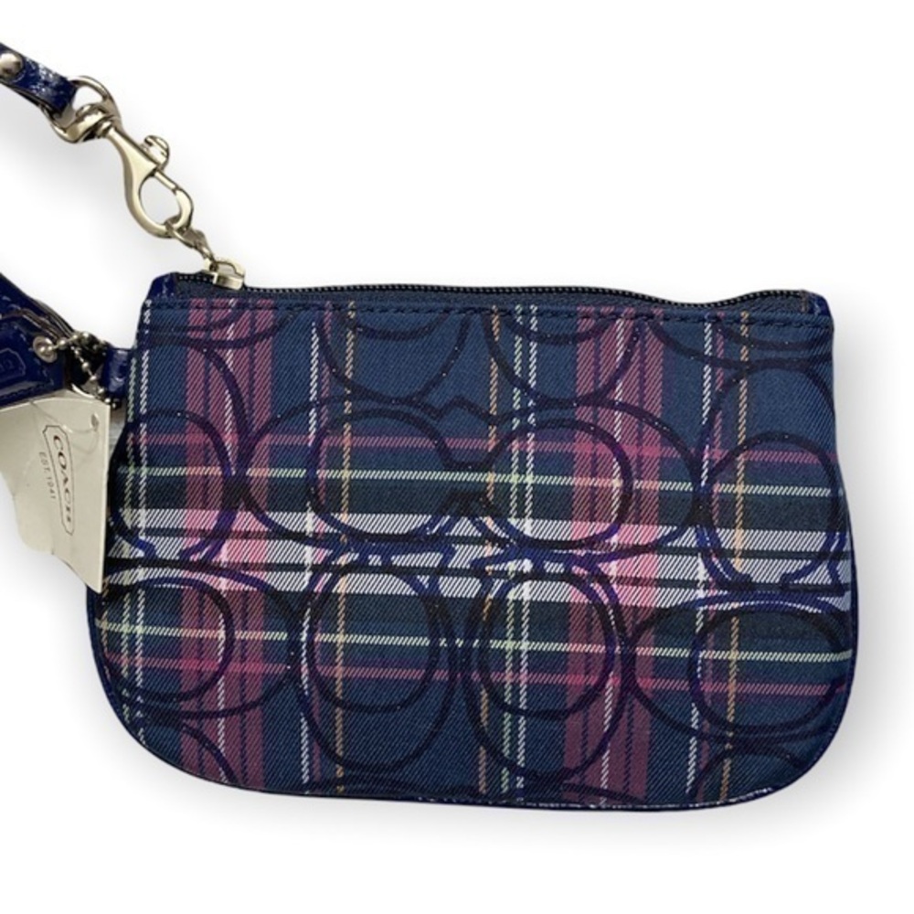 Coach purple blue plaid signature wristlet nwt